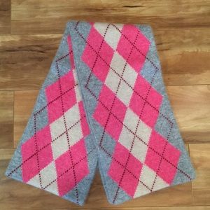 J. Crew Gray & Pink Argyle Cashmere Blend Scarf